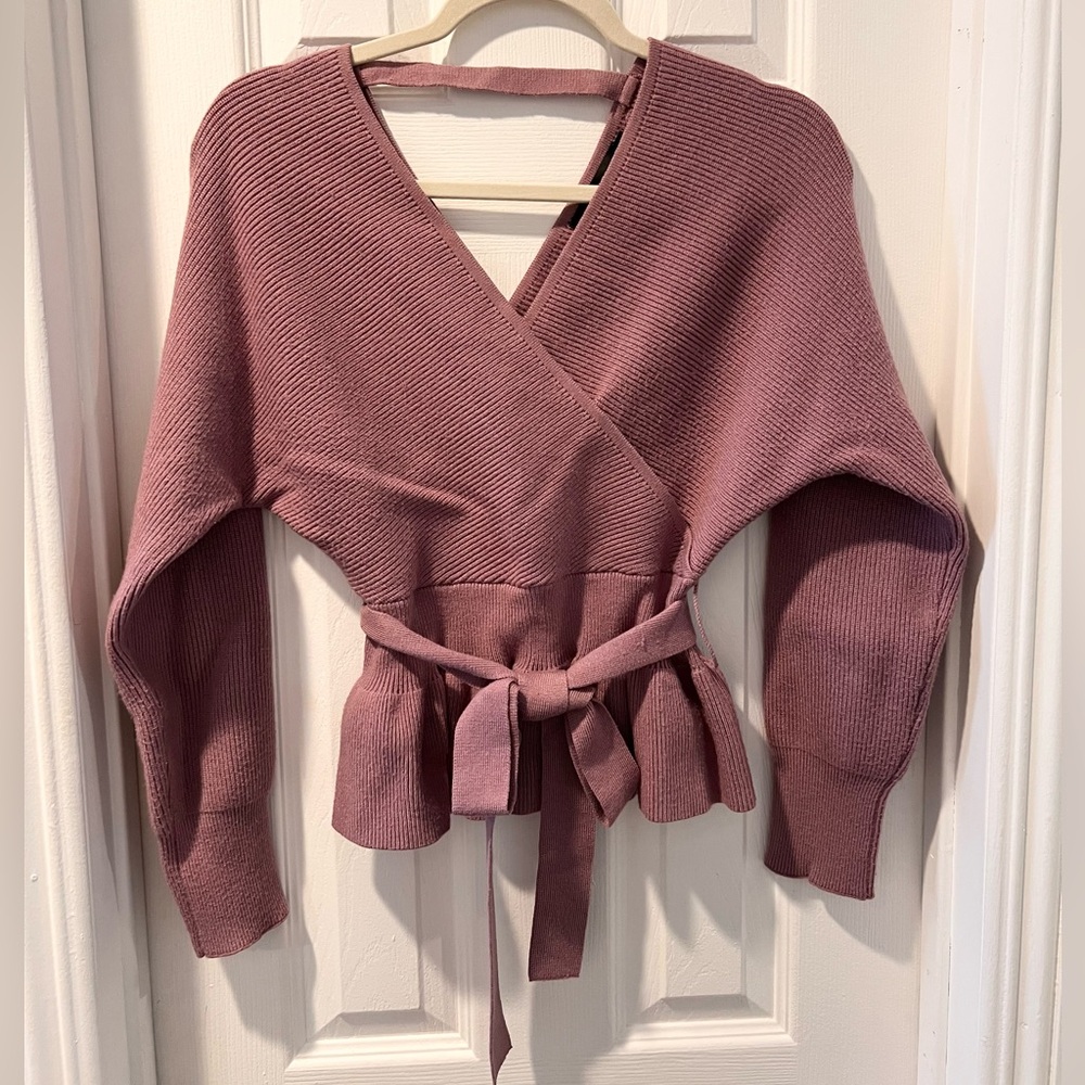 Kenneth Cole Lavender Wrap Belted V-Neck Sweater